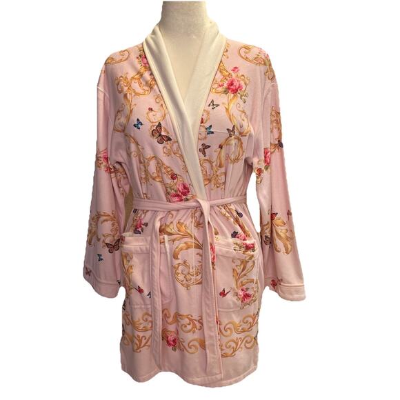 Wrap Up by VP Robe Womens Pink Floral Butterfly Rhinestones Terry Soft Short USA - Picture 1 of 8